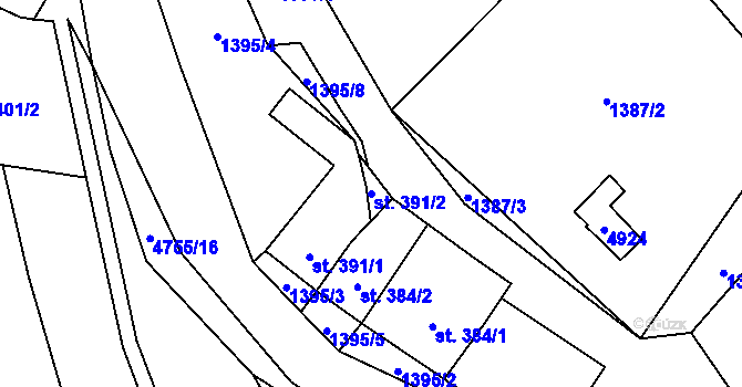Parcela st. 391/2 v KÚ Kunžak, Katastrální mapa