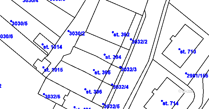 Parcela st. 394 v KÚ Kunžak, Katastrální mapa