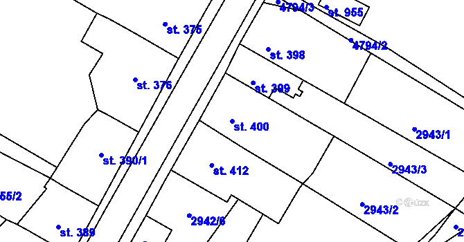 Parcela st. 400 v KÚ Kunžak, Katastrální mapa