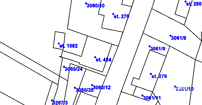 Parcela st. 424 v KÚ Kunžak, Katastrální mapa