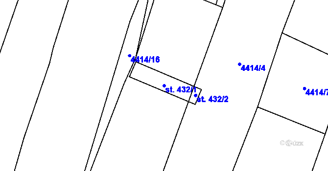 Parcela st. 432/1 v KÚ Kunžak, Katastrální mapa