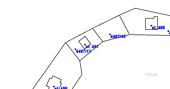 Parcela st. 487 v KÚ Kunžak, Katastrální mapa