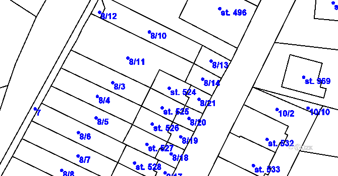 Parcela st. 524 v KÚ Kunžak, Katastrální mapa