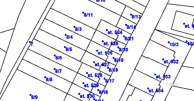 Parcela st. 526 v KÚ Kunžak, Katastrální mapa