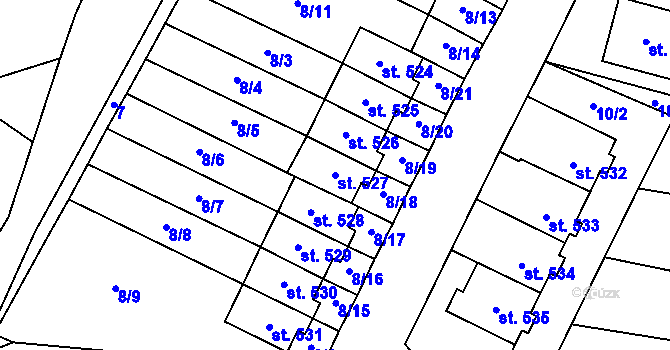 Parcela st. 527 v KÚ Kunžak, Katastrální mapa
