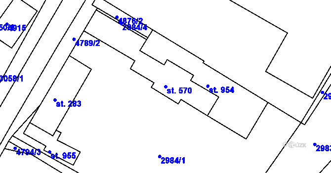 Parcela st. 570 v KÚ Kunžak, Katastrální mapa