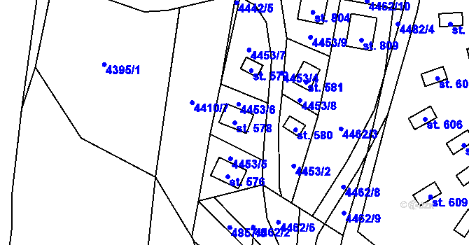 Parcela st. 578 v KÚ Kunžak, Katastrální mapa