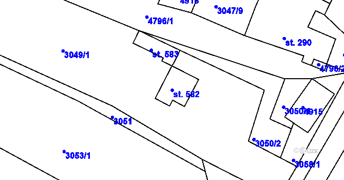 Parcela st. 582 v KÚ Kunžak, Katastrální mapa