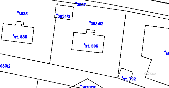 Parcela st. 586 v KÚ Kunžak, Katastrální mapa