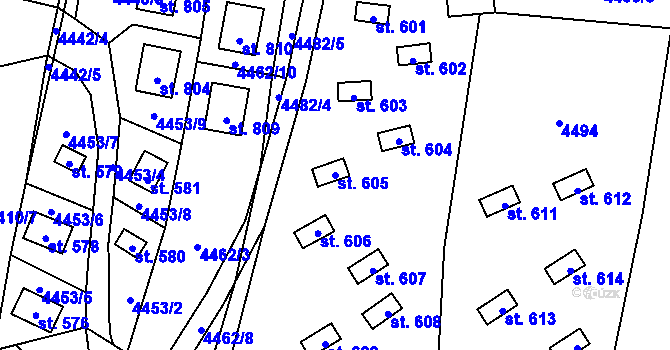 Parcela st. 605 v KÚ Kunžak, Katastrální mapa
