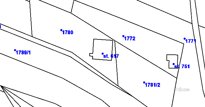 Parcela st. 617 v KÚ Kunžak, Katastrální mapa