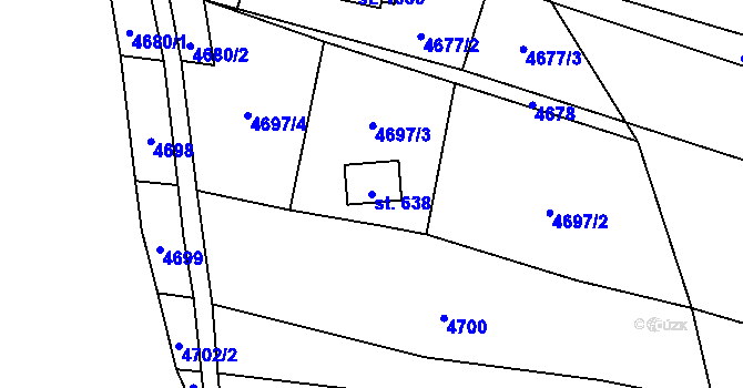 Parcela st. 638 v KÚ Kunžak, Katastrální mapa