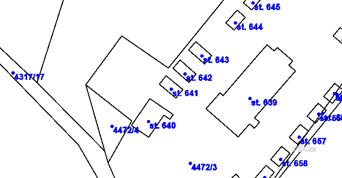 Parcela st. 641 v KÚ Kunžak, Katastrální mapa