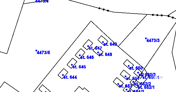 Parcela st. 647 v KÚ Kunžak, Katastrální mapa