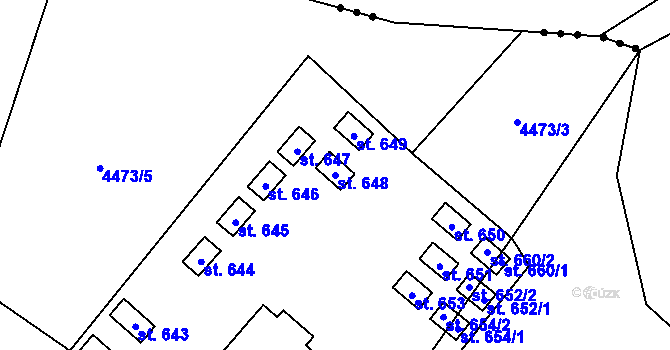 Parcela st. 648 v KÚ Kunžak, Katastrální mapa