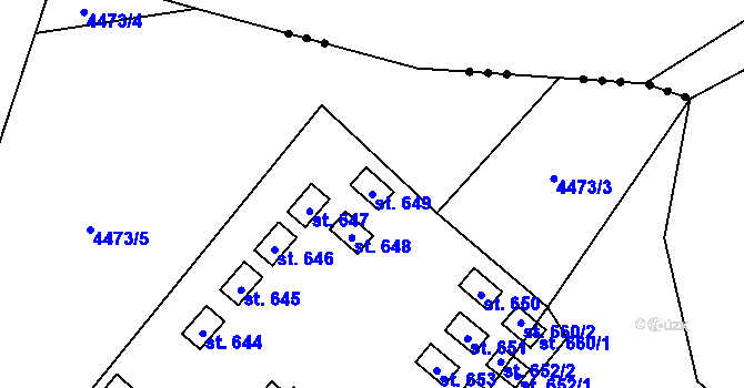 Parcela st. 649 v KÚ Kunžak, Katastrální mapa