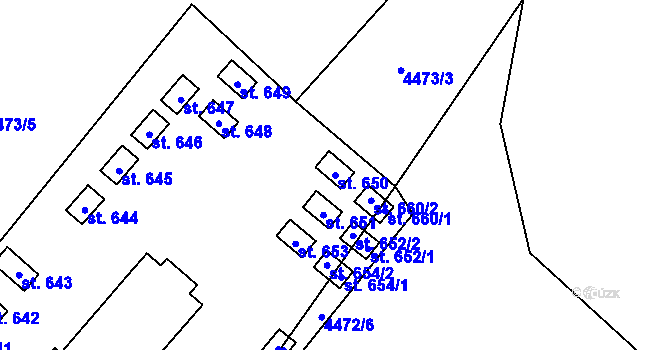 Parcela st. 650 v KÚ Kunžak, Katastrální mapa