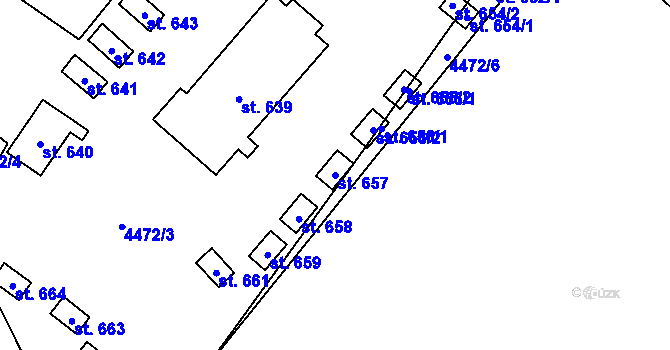 Parcela st. 657 v KÚ Kunžak, Katastrální mapa