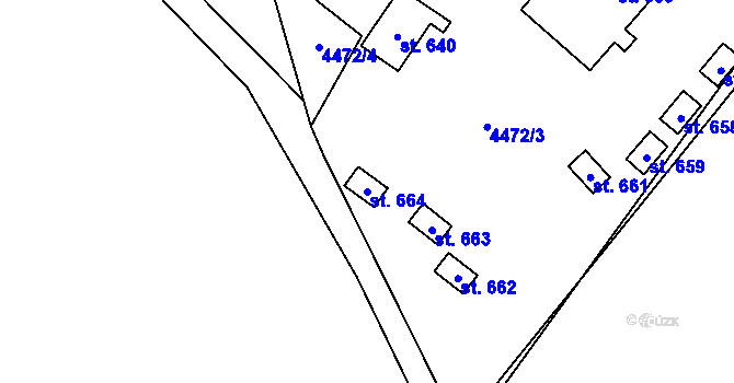 Parcela st. 664 v KÚ Kunžak, Katastrální mapa