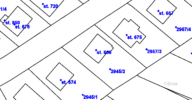 Parcela st. 666 v KÚ Kunžak, Katastrální mapa