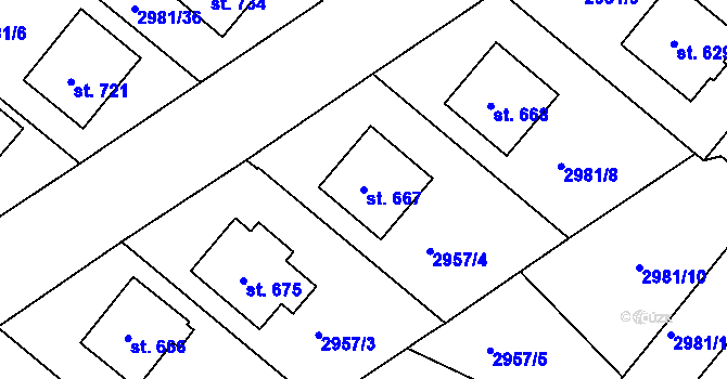 Parcela st. 667 v KÚ Kunžak, Katastrální mapa