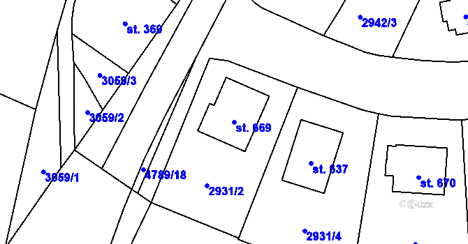 Parcela st. 669 v KÚ Kunžak, Katastrální mapa