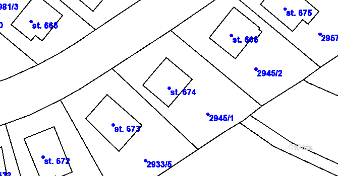 Parcela st. 674 v KÚ Kunžak, Katastrální mapa