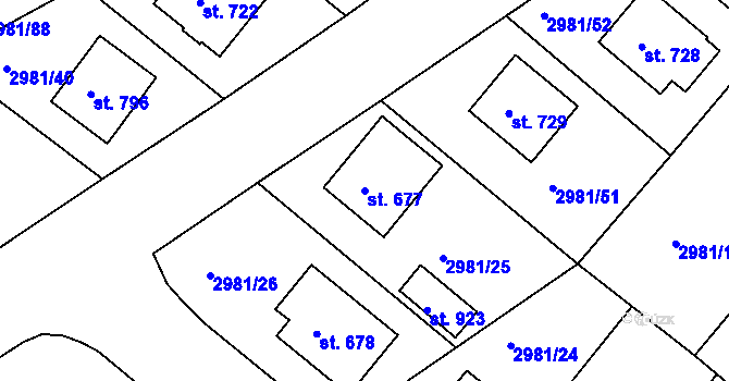 Parcela st. 677 v KÚ Kunžak, Katastrální mapa