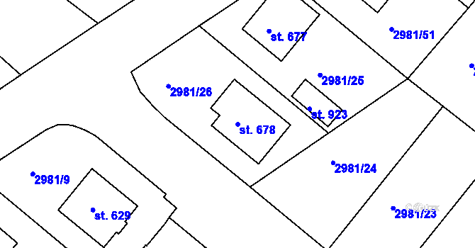 Parcela st. 678 v KÚ Kunžak, Katastrální mapa