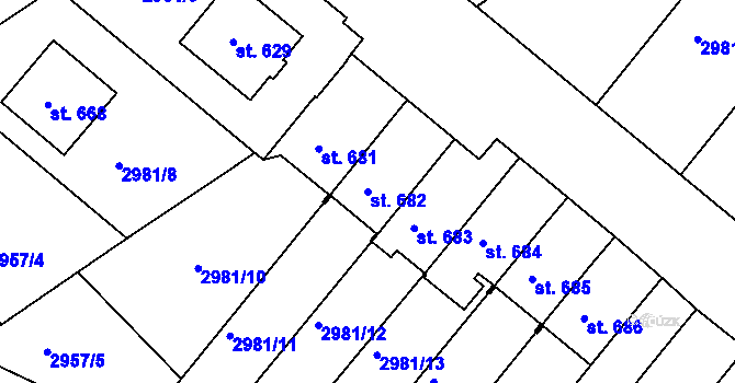 Parcela st. 682 v KÚ Kunžak, Katastrální mapa