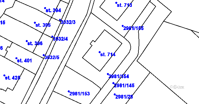 Parcela st. 714 v KÚ Kunžak, Katastrální mapa