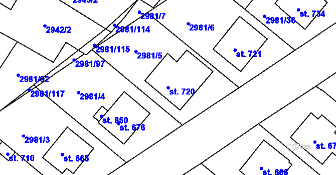 Parcela st. 720 v KÚ Kunžak, Katastrální mapa