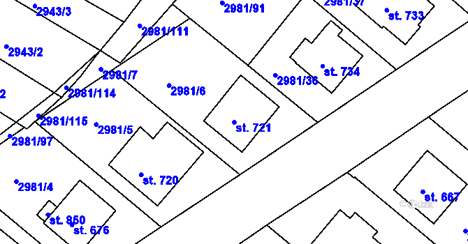 Parcela st. 721 v KÚ Kunžak, Katastrální mapa