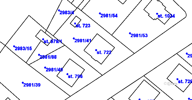 Parcela st. 722 v KÚ Kunžak, Katastrální mapa