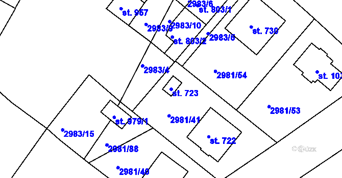 Parcela st. 723 v KÚ Kunžak, Katastrální mapa