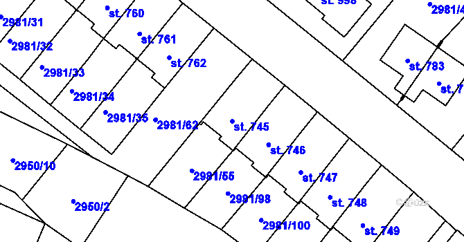 Parcela st. 745 v KÚ Kunžak, Katastrální mapa
