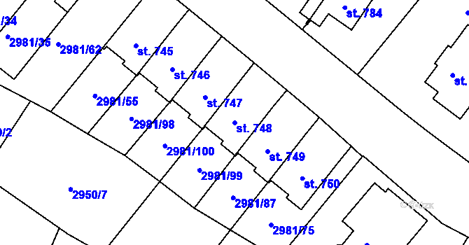 Parcela st. 748 v KÚ Kunžak, Katastrální mapa