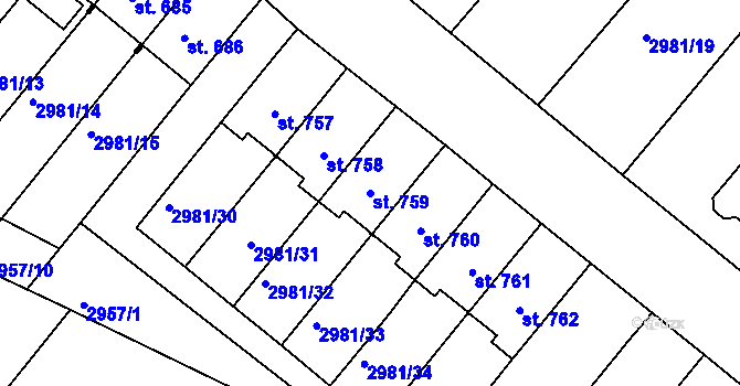 Parcela st. 759 v KÚ Kunžak, Katastrální mapa