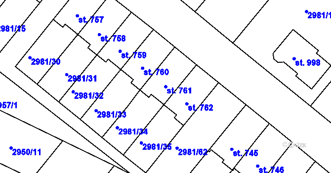Parcela st. 761 v KÚ Kunžak, Katastrální mapa