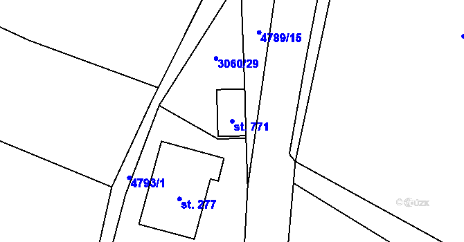 Parcela st. 771 v KÚ Kunžak, Katastrální mapa