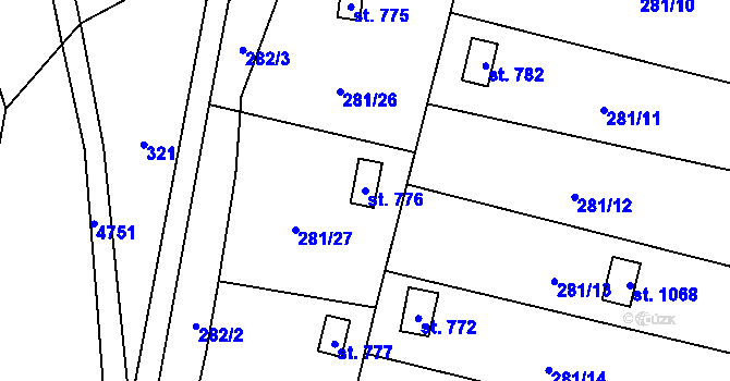 Parcela st. 776 v KÚ Kunžak, Katastrální mapa
