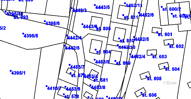 Parcela st. 804 v KÚ Kunžak, Katastrální mapa
