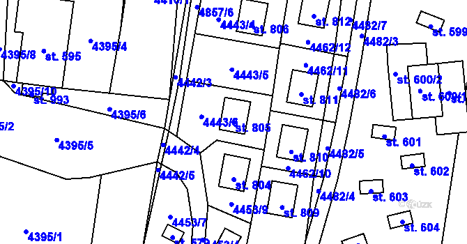 Parcela st. 805 v KÚ Kunžak, Katastrální mapa