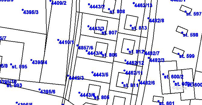 Parcela st. 806 v KÚ Kunžak, Katastrální mapa