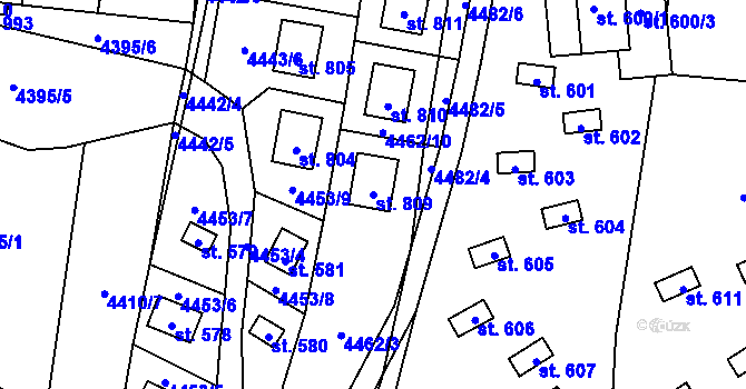 Parcela st. 809 v KÚ Kunžak, Katastrální mapa