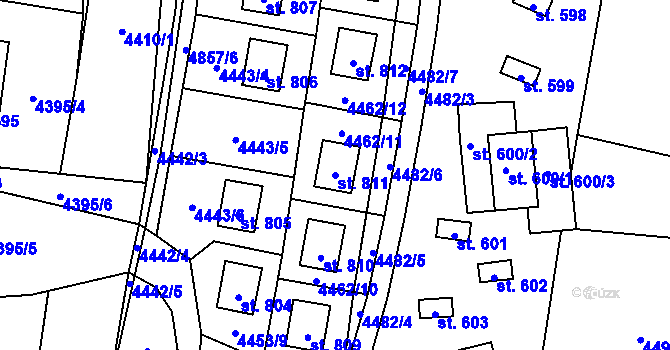 Parcela st. 811 v KÚ Kunžak, Katastrální mapa