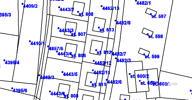 Parcela st. 812 v KÚ Kunžak, Katastrální mapa