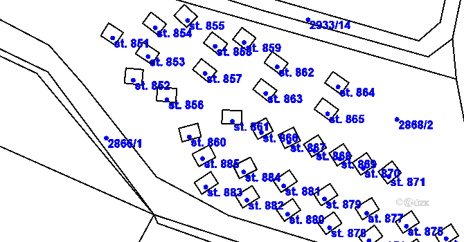 Parcela st. 861 v KÚ Kunžak, Katastrální mapa