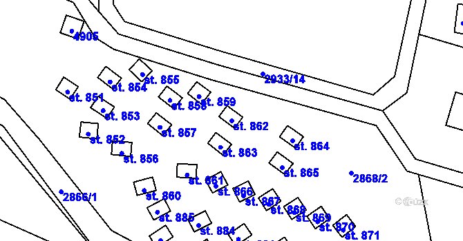 Parcela st. 862 v KÚ Kunžak, Katastrální mapa