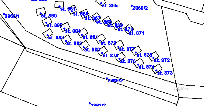 Parcela st. 878 v KÚ Kunžak, Katastrální mapa